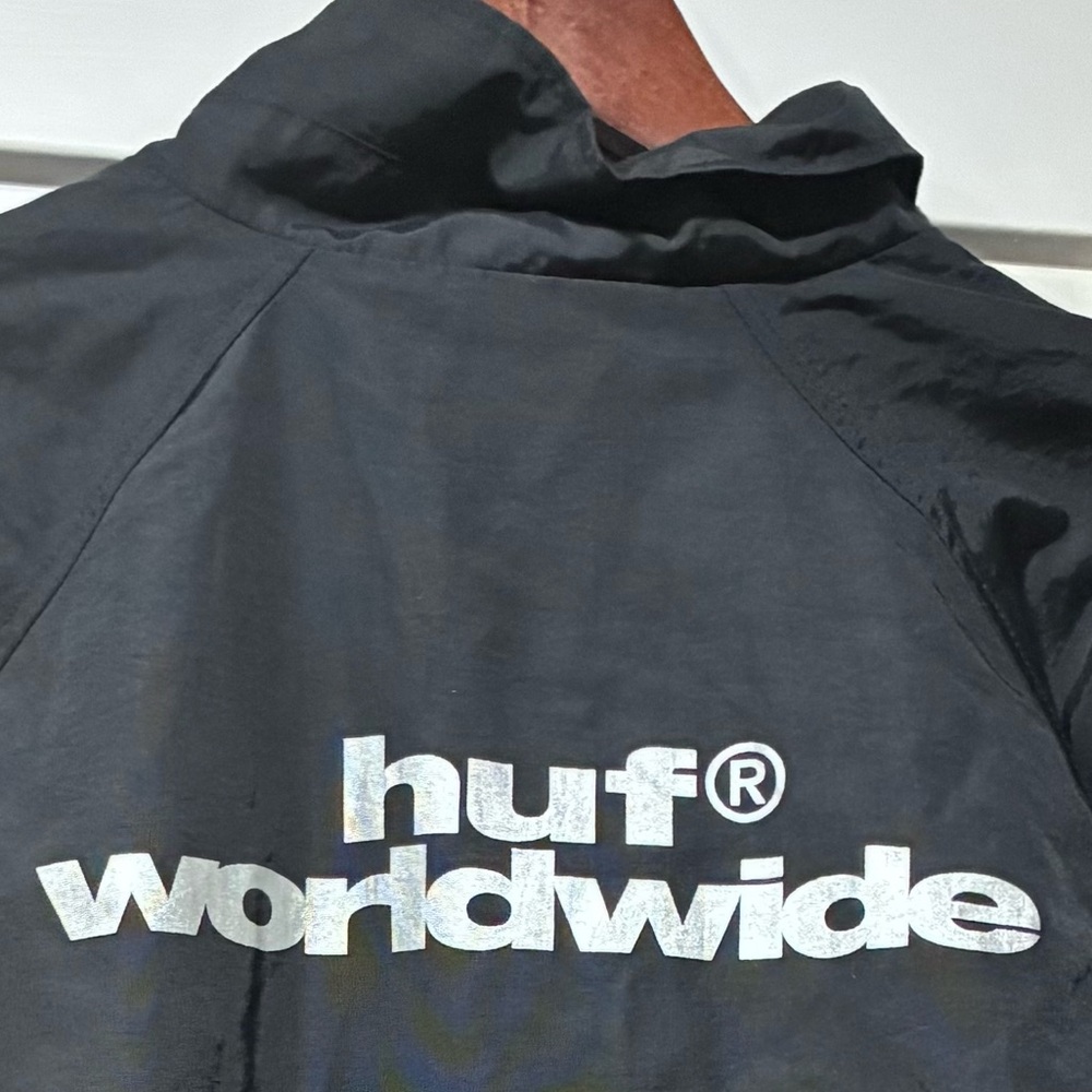 Windbreaker with Logo HUF Men's UNTITLED ESSENTIALS COACHES Jacket - Black -L